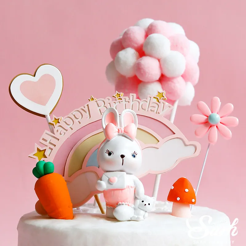 Розовое платье украшение кролика морковный венок арка торт Toppers с днем рождения