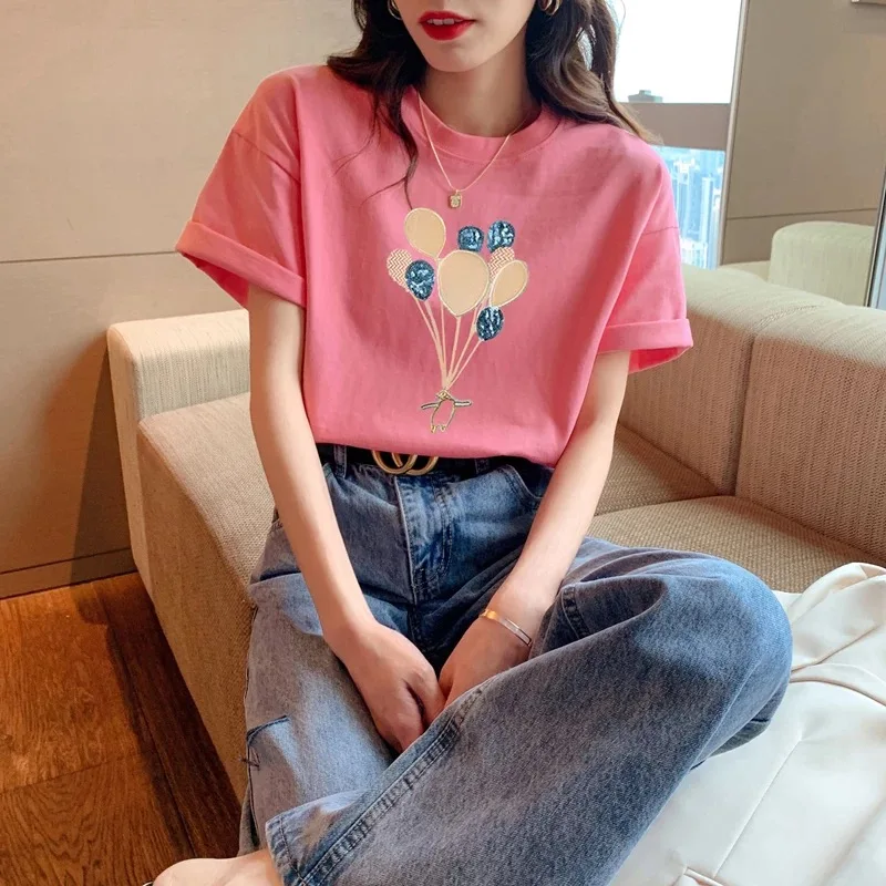 

Tops T Shirt Women red Short Sleeve Tshirt Women T Shirt Cotton Tee Shirt Femme
