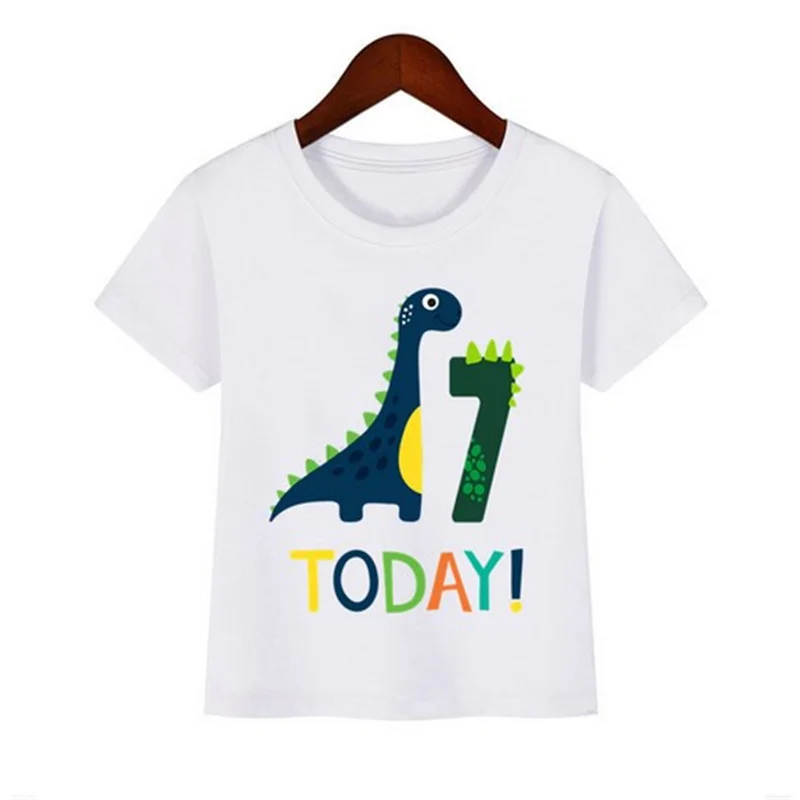 Boys Cartoon Dinosaur Birthday Shirt Kids T Shirt Children Happy Birthday Dinosaur Number 3-7 T Shirts Summer Shirt
