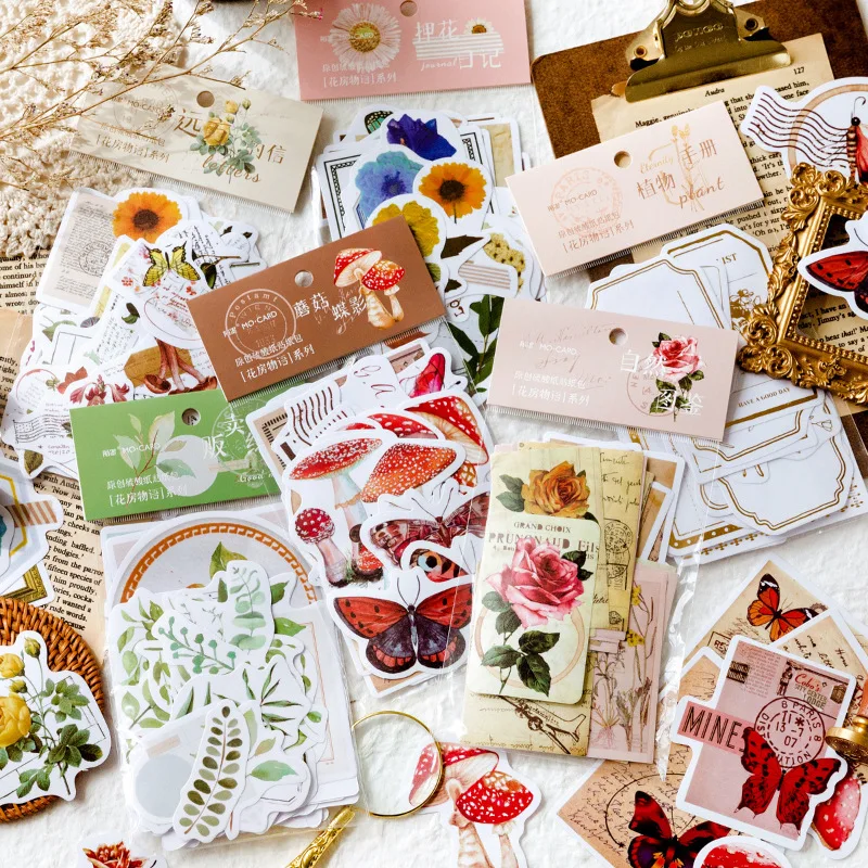 

MOHAMM 50 PCS Pack Vintage Flowers Plants DIY Decoration Paper Scrapbook Stickers for Scrapbook Journal Notebook