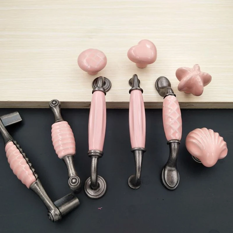 Розовые садовые керамические ручки LCH в средиземноморском стиле 76 мм 96 128 мм|cabinet