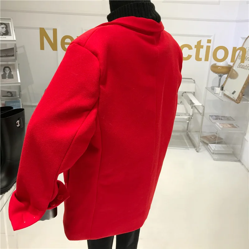 

Temperament Loose and thick suit Women's 2021 New Fashion casual tweed red coat