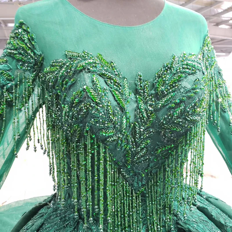 

BGW 2020 Green Muslim Evening Dress Plus Size O-neck Long Sleep Green Ball Town Dress Party Evening Town Dubai Dress
