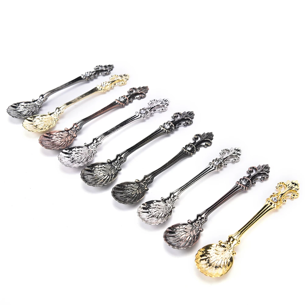 1Pcs fashion Coffee Spoon Kitchen Dining Bar Tool Dessert Vintage Arab Style Bronze Carved Small 9.8*2.1cm | Дом и сад