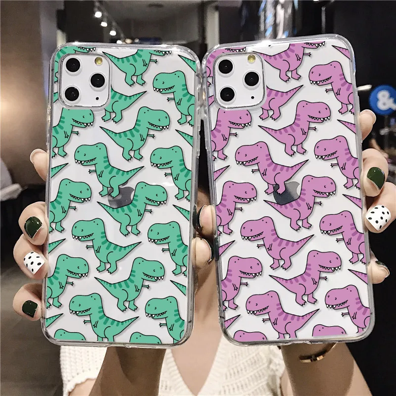 

Beautiful baby dinosaur fashion for iphone xr xs max 11 for 12 13 7plus 8plus soft tpu transparent tpu case of deep phone cover