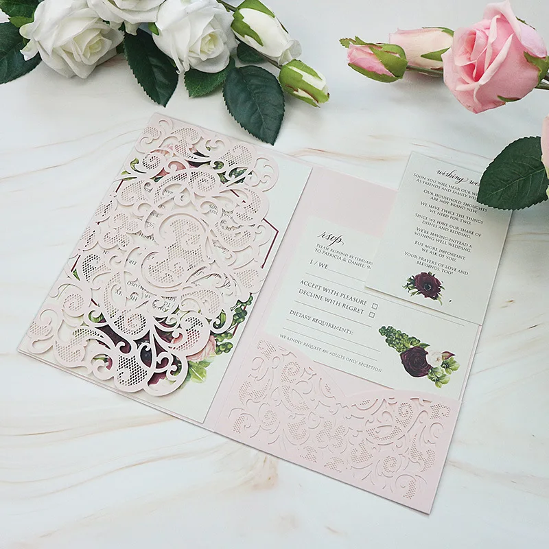 Sweetheart Die Cut Wedding Invitation Cards Burgundy Blue Red Personalized Print Invitations for Anniversary XV Party Greet Card | Дом и сад