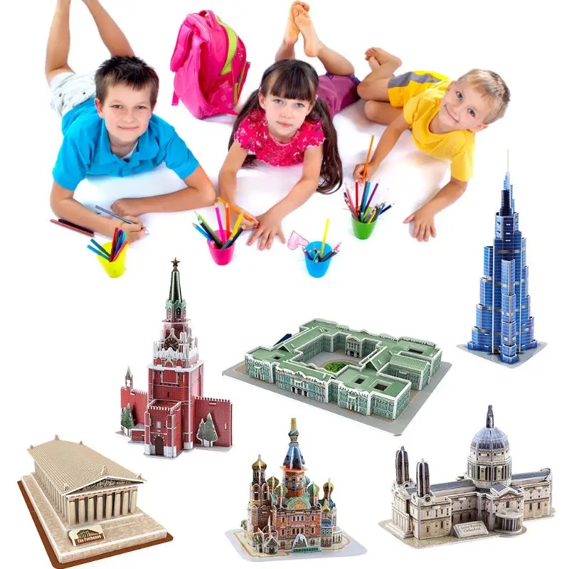 3D слово знаменитые здания архитектурный паззл модель головоломки