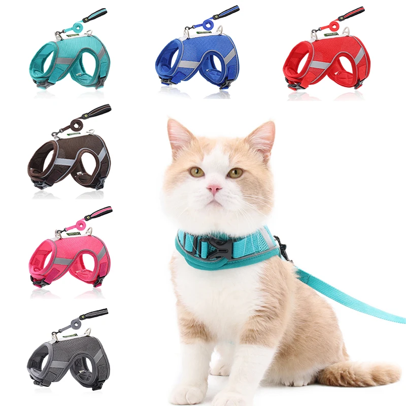 Reflective Dog Cat Harnesses Leash Set Adjustable Vest Lead Walking Breathable  Collar For Small Medium Dog Pet Accessories