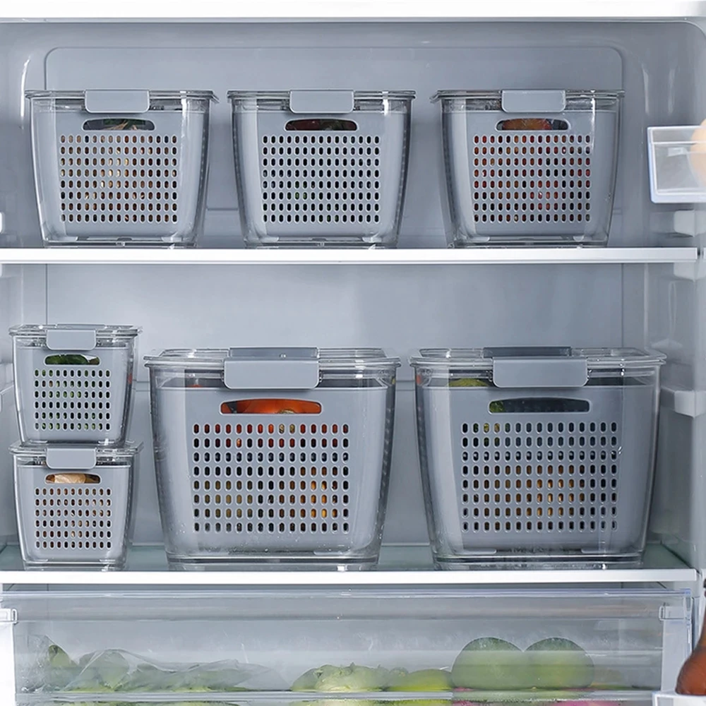 

Refrigerator Food Storage Containers With Lids Kitchen Storage Seal Tank Plastic Separate Vegetable Fruit Fresh Box Big Capacity