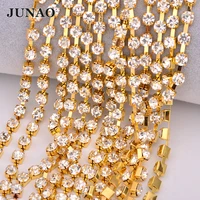 junao 10yardslot ss28 6mm gold sewing rhinestone chain trim glass claw strass chain sew metal trimming banding for clothes