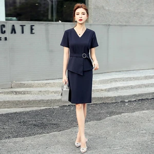 New Arrival 2020 Korean Style Womens Dresses Corset Patchwork Midi Bodycon Dress Ladies with Belt Navy Blue Plus Size Sundresses New Arrival 2020 Korean Style Womens Dresses Corset Patchwork Midi Bodycon Dress Ladies with Belt Navy Blue Plus Size Sundresses