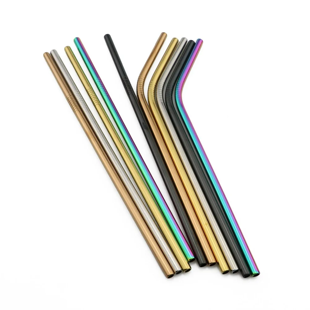 JANKNG Drinking Metal Straw Set Colorful Rainbow 304 Stainless Steel 20 oz Reusable With Clean Brush Pouch Bag | Дом и сад