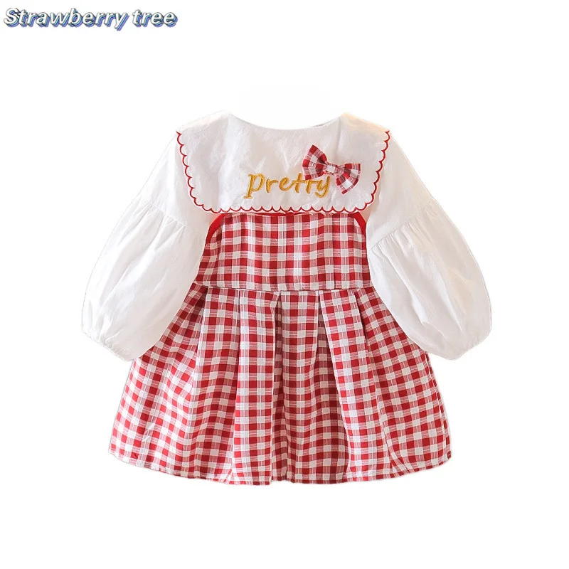 

Детская Милая униформа для девочек, комплект детской одежды из 2 предметов, клетчатое платье на бретельках + футболка с бантом для девочек, новое осеннее платье для маленьких девочек