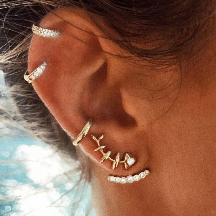 

LOZRUNVE 925 Silver Gold Fashion Fish Bone Earrings Stud