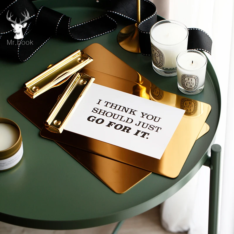 Золотая папка для меню из нержавеющей стали в скандинавском стиле документов