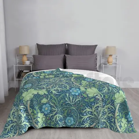 Цветочный узор Морриса и листьев (синий, зеленый) одеяло модные пользовательские обои Вильям Моррису цветы