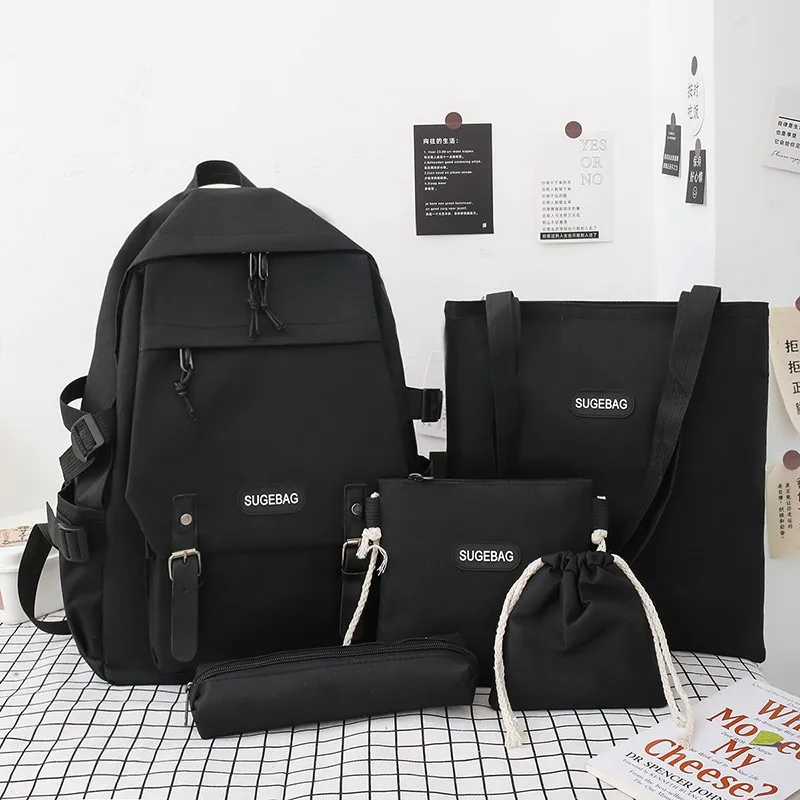 

5 Piece Set School Bags For Teenage Girls Women Backpack Canvas Travel Bagpack Women Notebook Bookbags Teen Student Schoolbag