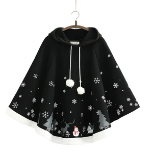 Женское флисовое пончо с капюшоном, пальто-накидка с мультяшным принтом и рукавом летучая мышь, женская зимняя верхняя одежда, куртка, 2020