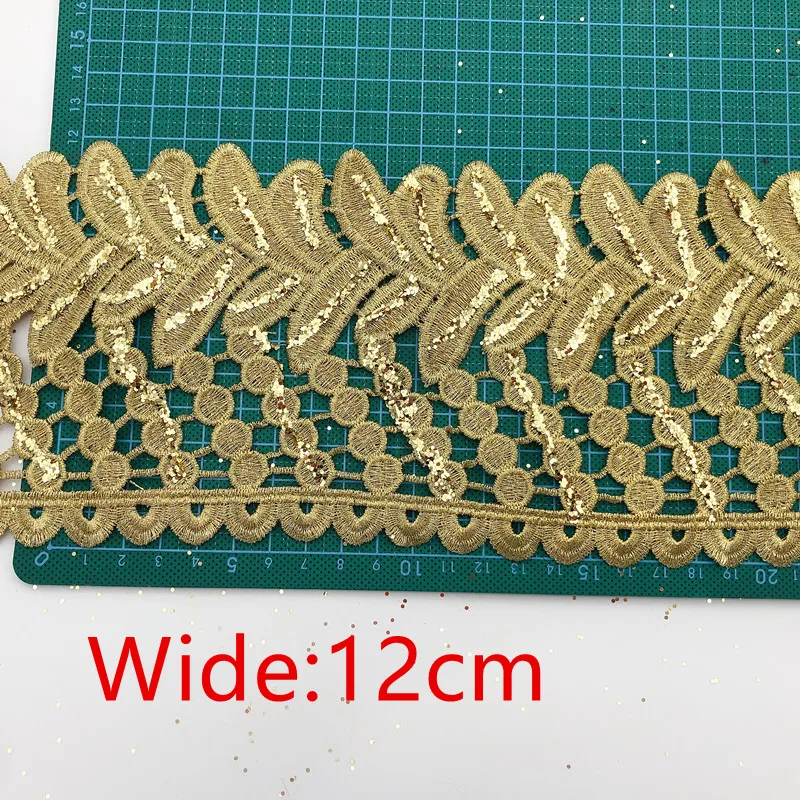 Кружево 10 ярдов золотистое черное белое металлическое с вышивкой кружево силой в