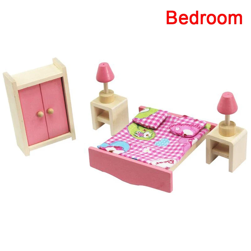 

Wooden Dollhouse Mini Furniture Set Kids Pretend Role Toy DIY Dollhouse Decor Dining Room Living Romm Miniature Furniture