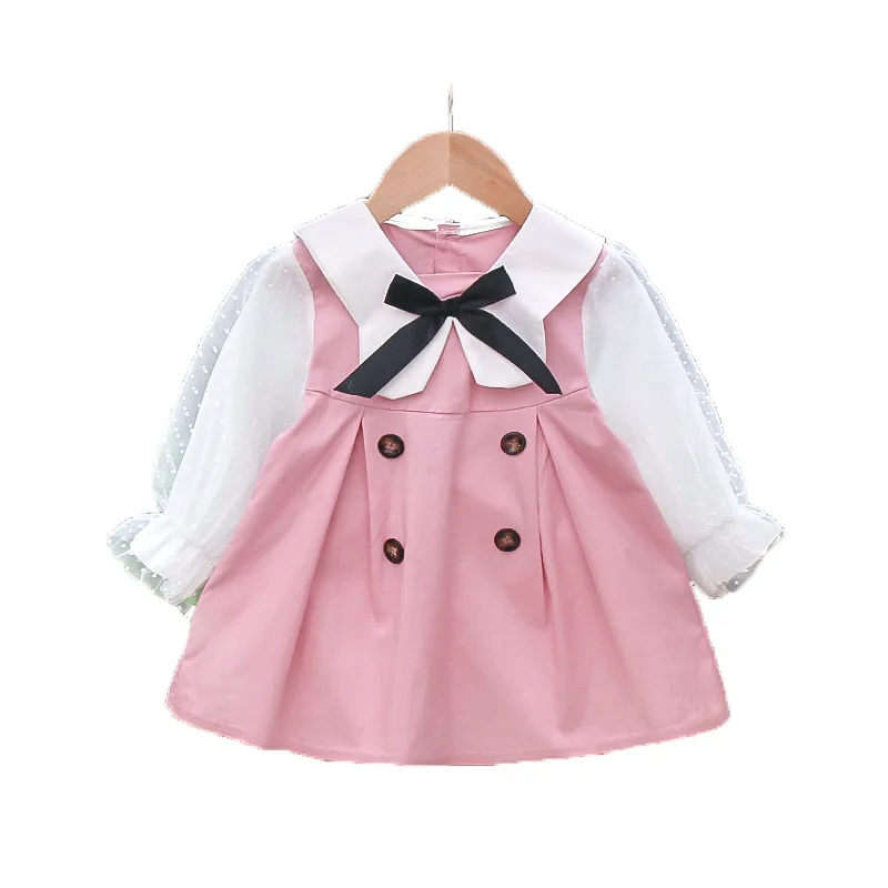 

Girls Spring Autumn Dresses 2021 New Long-Sleeved College Style Skirts Small Medium Children Princess Sweet Pleated Dresses
