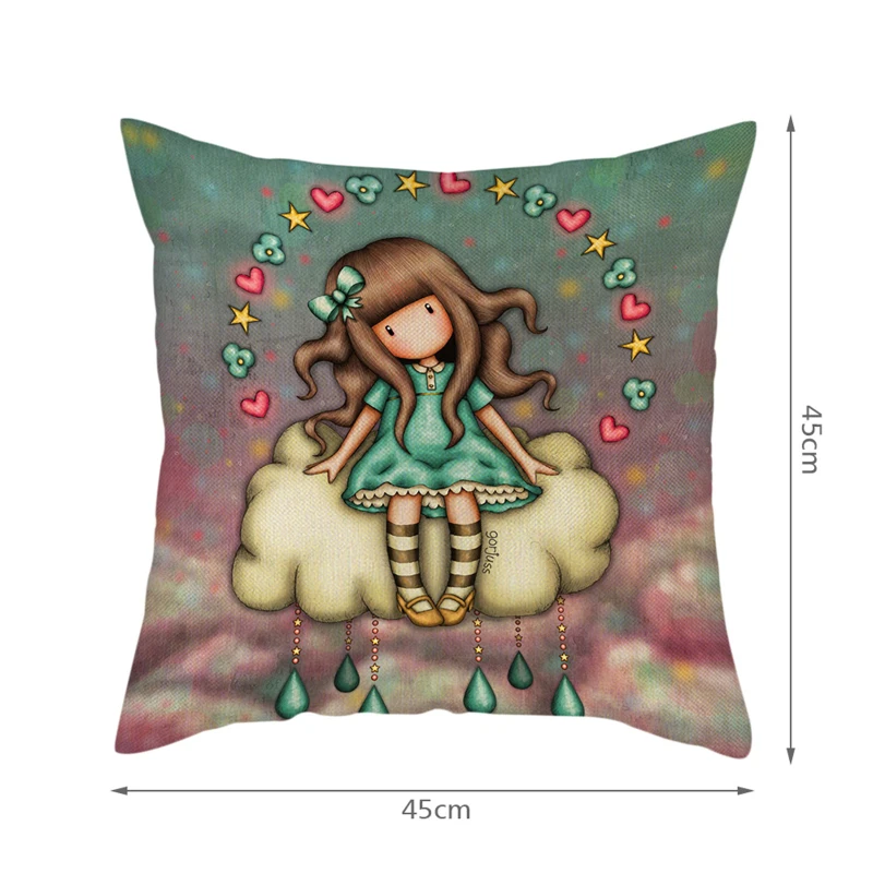 

45x45 Decorative Pillows Cover Case Home Decor for Sofa Office Chairs Seat Waist Cushion Cover Cartoon Girl Linen Pillowcase