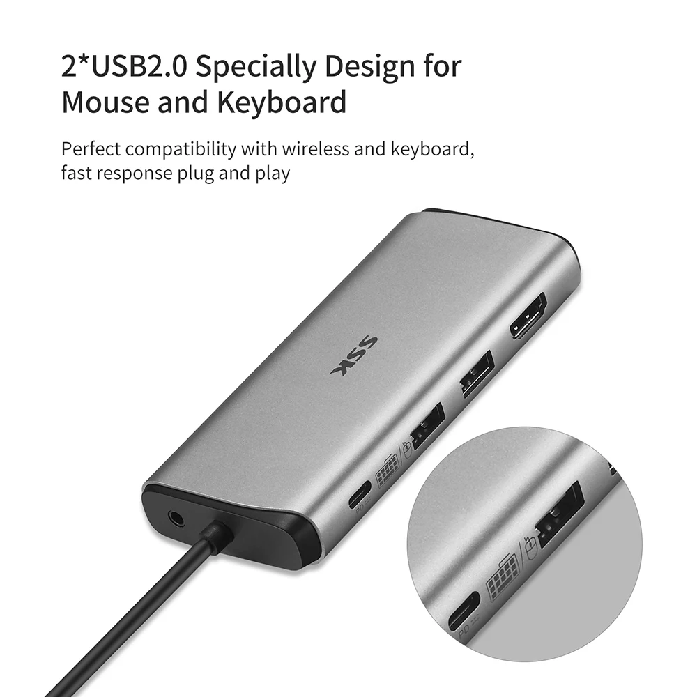 USB-концентратор SSK 11 в 1 многопортовый USB-адаптер док-станция для ноутбука с 4KHDMI