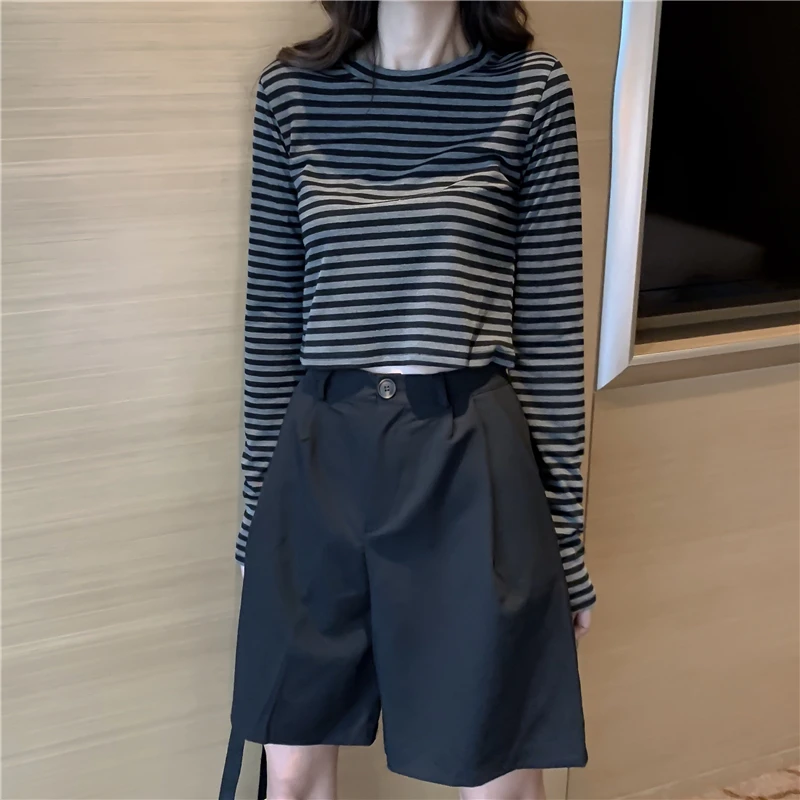 

Solid Basic Long Sleeve Womens Tshirt Casual Black Gray Fashion Crop Top T Shirts Ladies Fashion Slim Korean Tee Shirt Autumn