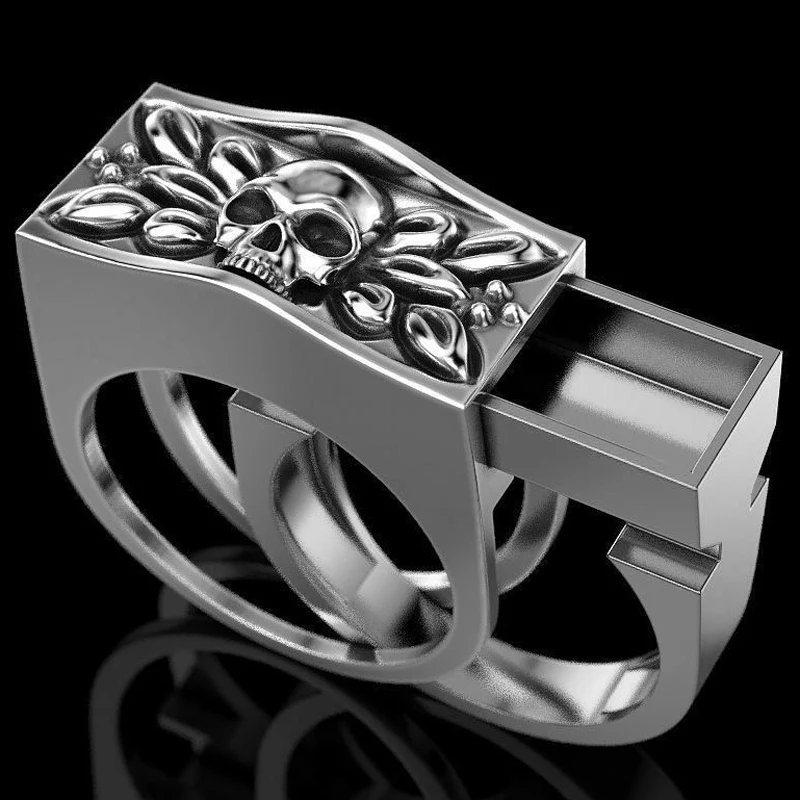 

MENGYI Unisex Jewelry Bague Europe American Fashion 2pc Skull Silver Ring Hip Hop Men And Women Viking Skeleton Rings Gifts