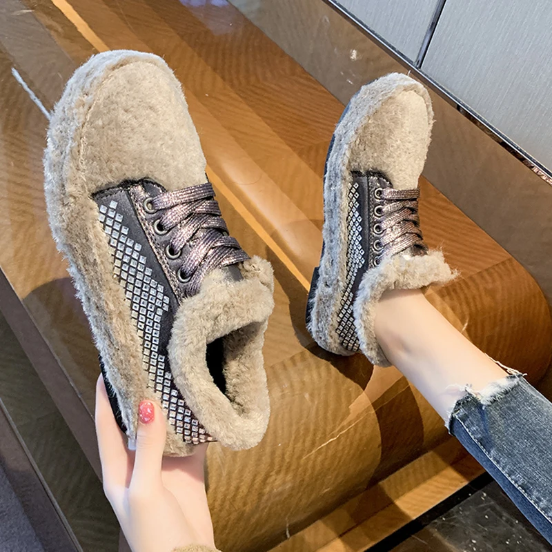 

All-Match Round Toe Casual Woman Shoe Shoes Loafers Fur Low Heels 2020 Fashion Women's Female Footwear Autumn