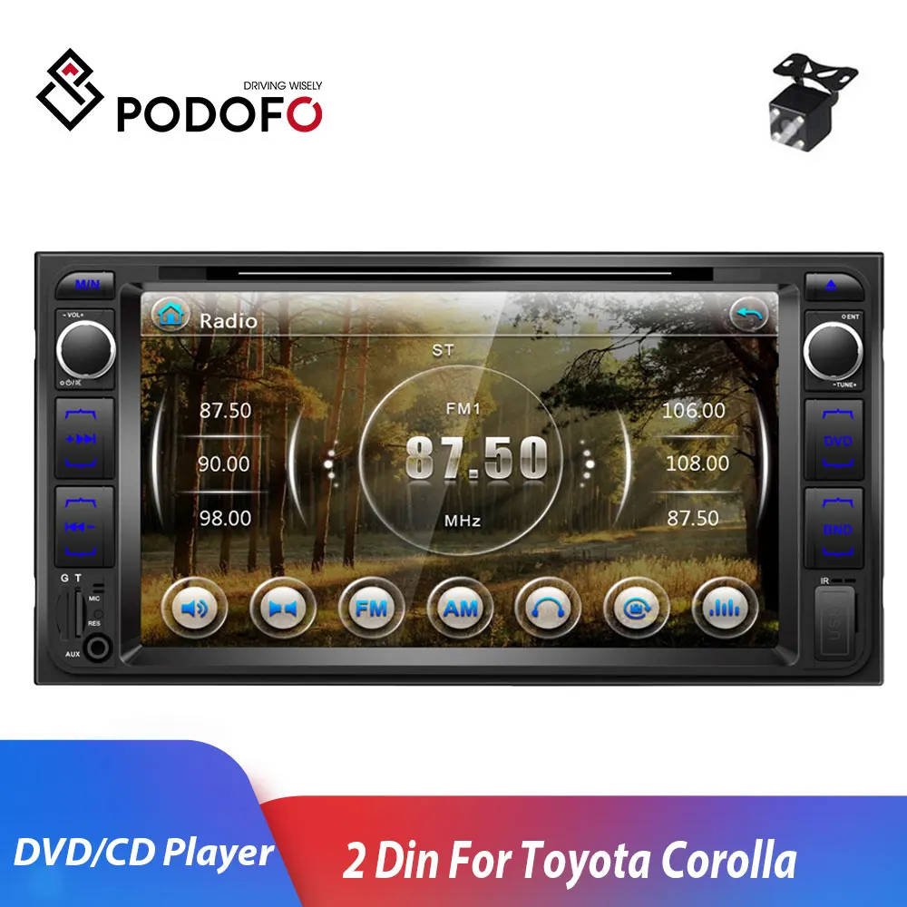 Podofo 2 Din dvd-плеер " мультимедийный плеер 2din Авторадио Bluetooth USB MP5 DVD FM аудио стерео для Toyota Corolla