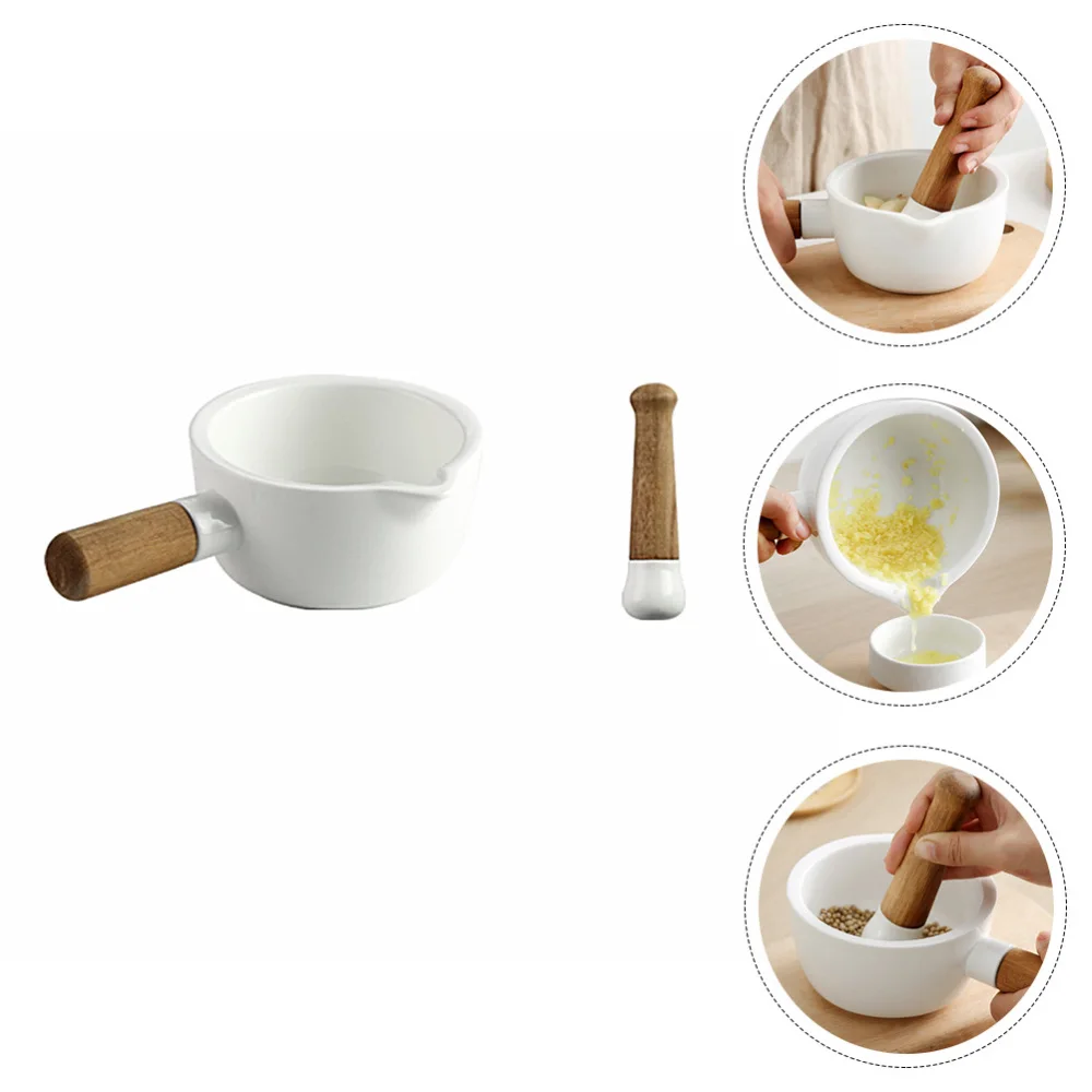 

1Pc Ceramic Grinding Bowl Practical Garlic Spice Crush Pot with Pestle (White)