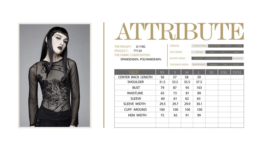 

Devil Fashion Women's Gothic Cartoon Pattern Top Transparent Tight Daily Long Sleeve T-shirts