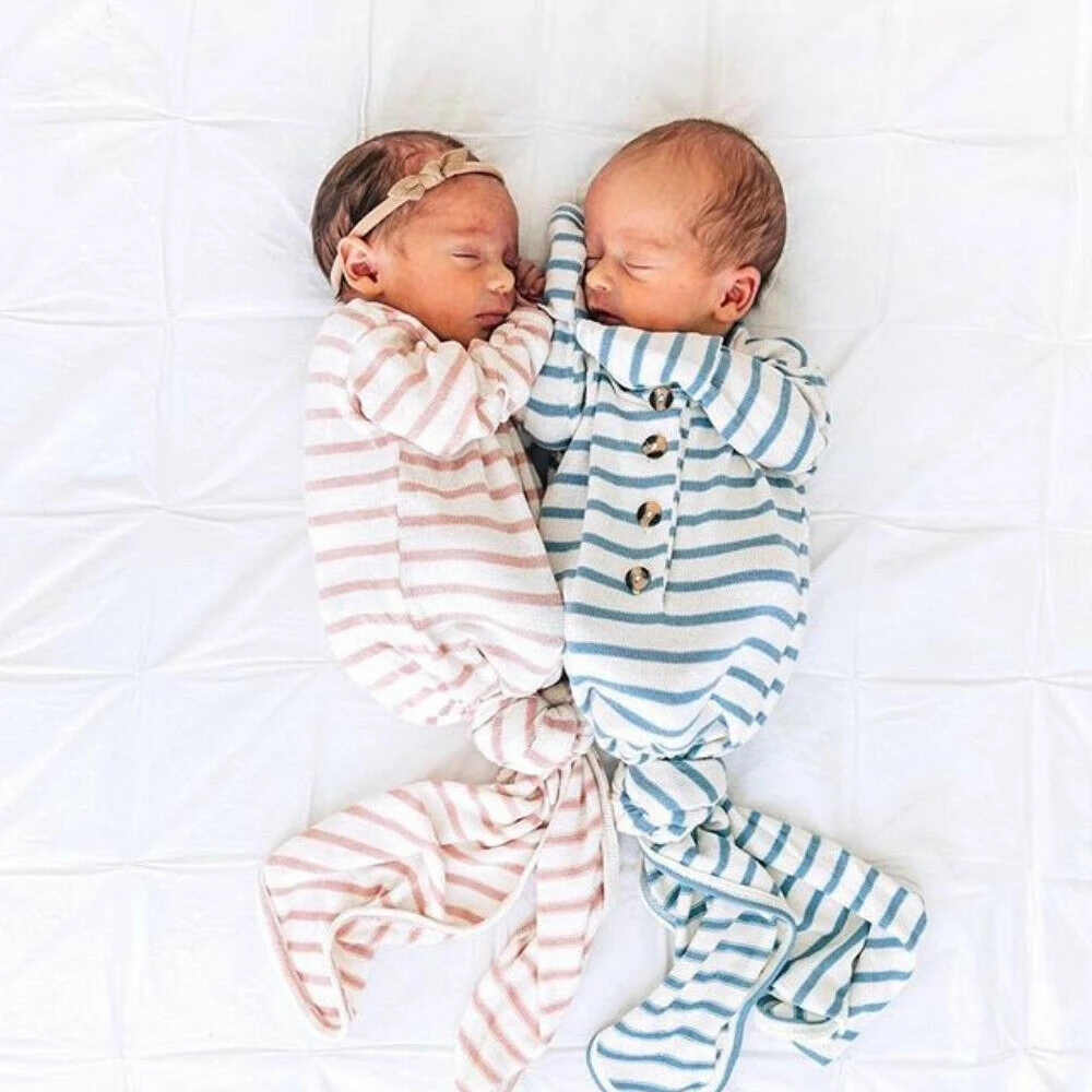 2pcs set Soft Infant Striped Swaddle Muslin Blanket Newborn Baby Wrap Swaddling with Headbands or Hats | Мать и ребенок