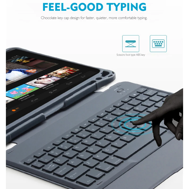 Тонкая клавиатура Bluetooth для iPad Pro 11 дюймов 2018 года с кожаным чехлом для тяжелой защиты и держателем для карандаша.