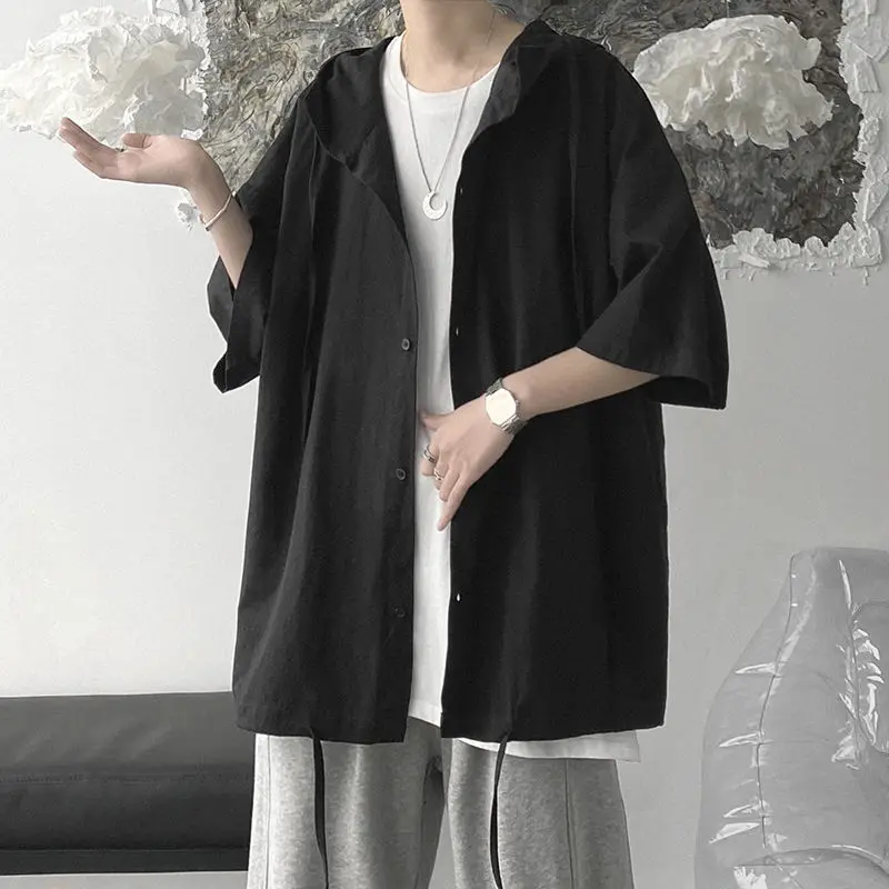 

Summer Short-sleeved T-shirt Men's Fashion Casual Hooded T Shirt Men Streetwear Korean Loose Gray Black White Tshirt Mens Tops