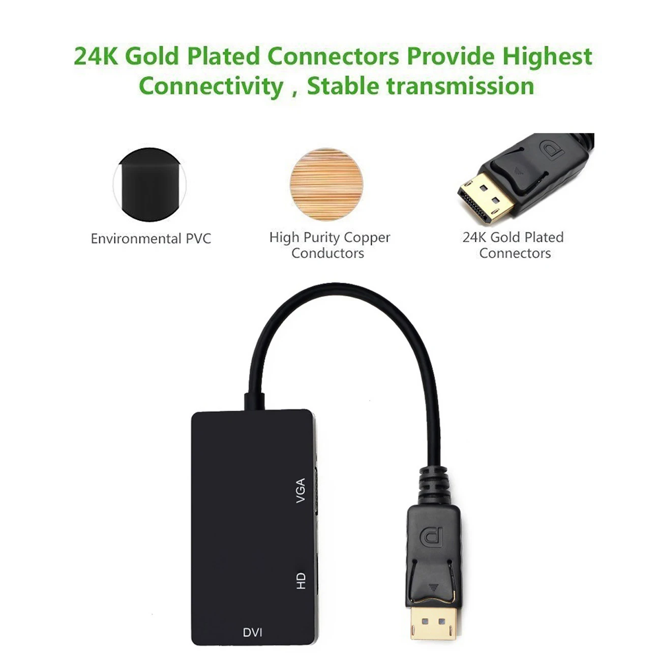 

3 In 1 DP to VGA DVI HDMI-Compatible Adapter Displayport Male to 4K HDMI-Compatible DVI Female Converter For PC Laptop