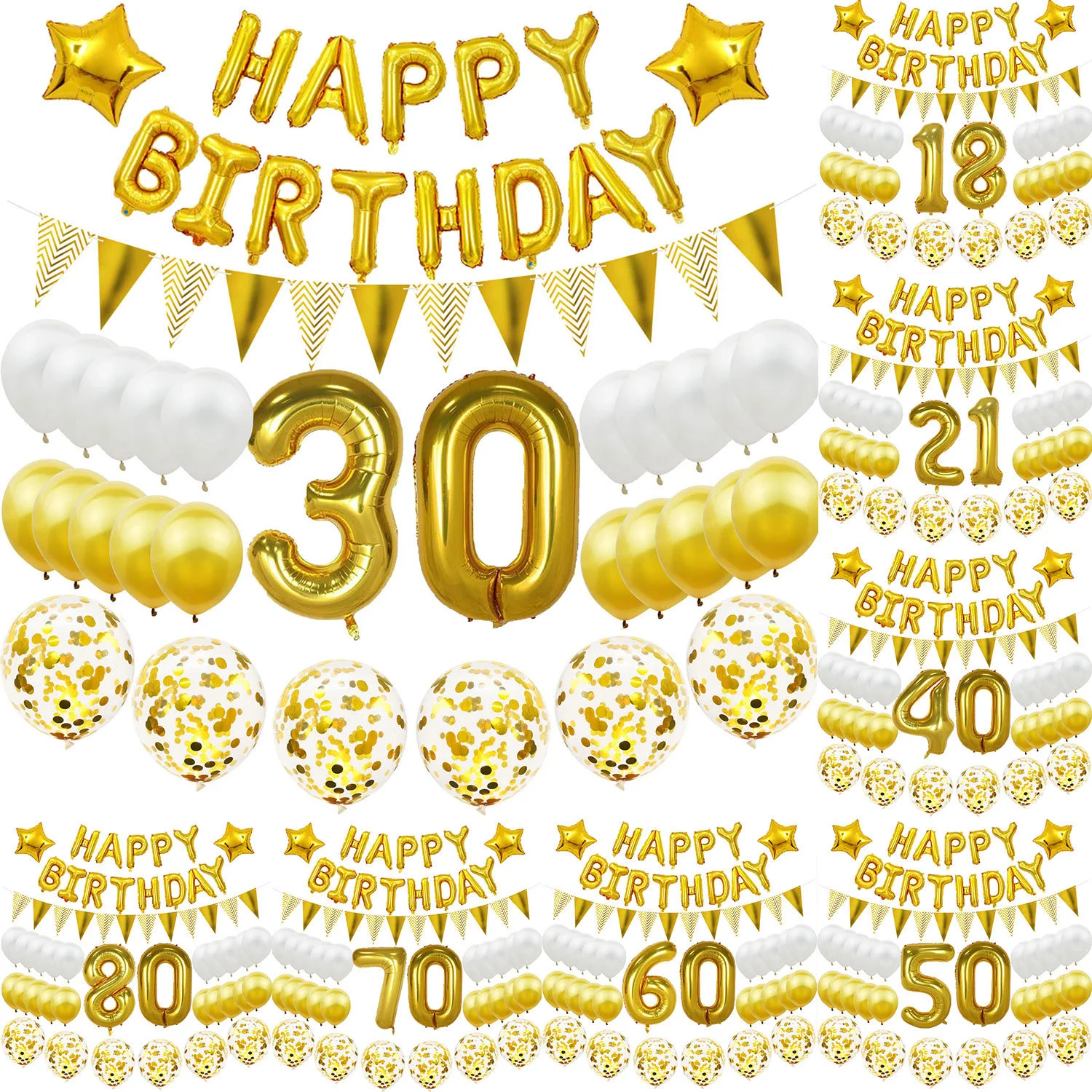

Golden birthday balloon set 16 18 20 21 30 40 50 60 years old sequined balloon set adult birthday party latex balloon set