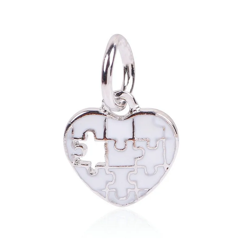 

New Heart Pink Red Blue White Black Puzzle Pendant Beads Fit Original Pandora Charms Silver Color Bracelets Women Girl Jewelry