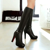 faux leather women boots fashion all match knee high boots winter platform high heel boots women shoes black white apricot 2022