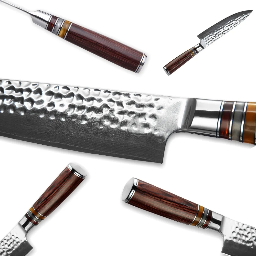 

Damascus Chef Knife vg10 Japanese Damascus Steel Kitchen Knife Hammered Japanese Damascus Blade Stainless Steel Chef's Tools NEW