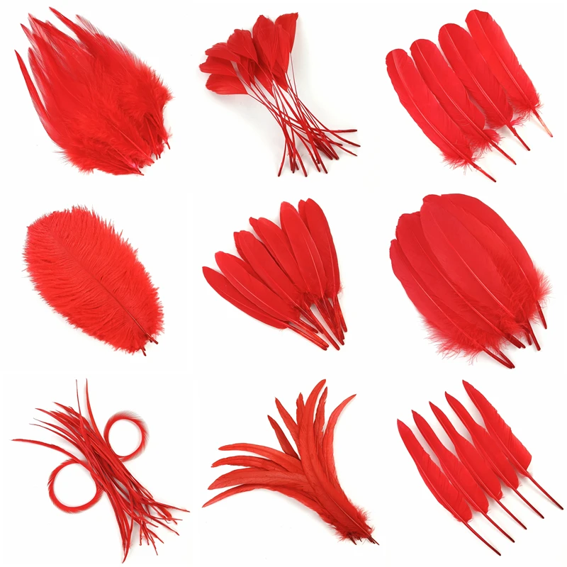 20 шт./лот Красный гусиных перьев для поделок страуса петуха из натуральных DIY