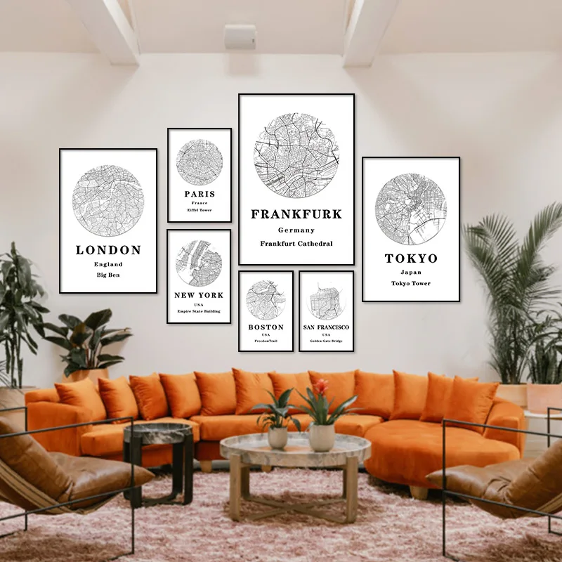 Скандинавский минималистский всемирно известный город Кельн карта холст