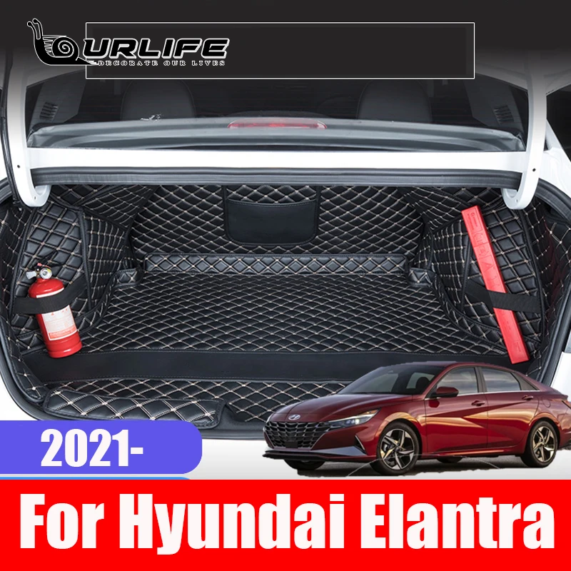 Car Styling Custom Rear Trunk Mat Leather  Auto Cargo Mats Liner Pad Carpet Accessories For Hyundai Elantra CN7 2020 2021 2022