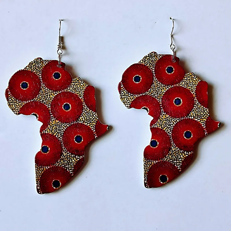 Wood Africa Map Printing Flower Geo Earring Vintage Party African Afro Jewelry Wooden DIY Club Gift | Украшения и аксессуары