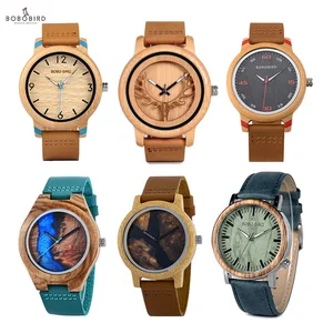 Imported Couple Watches BOBO BIRD Men Women Universal Bamboo Watch on Clearance Wooden Leather Quartz Wristwa