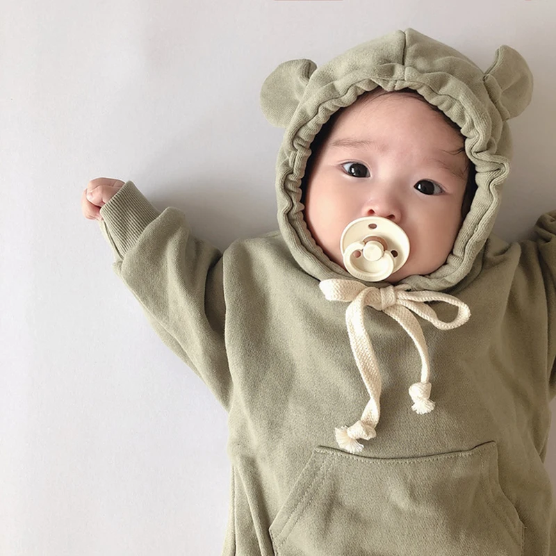Baby Boys Girls Clothes Hoodie Long Sleeved Cute Solid Romper Spring Autumn Pure Cotton Infant Kids Fleece Thicken Jumpsuits