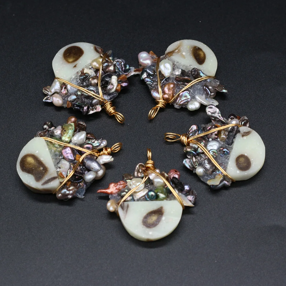 

Natural Freshwater Pearl Irregular Semi-circular Round Gold Line Pearl Pendant MakingDIY Exquisite Necklace Earring Jewelry Gift