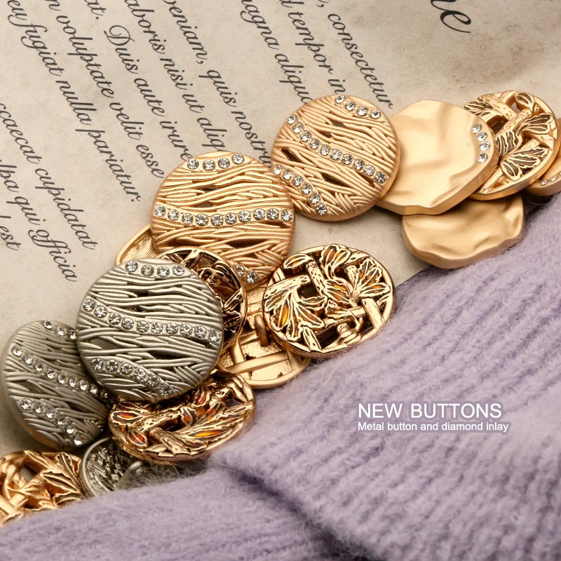6шт Золотые Серебряные Пуговицы для Одежды Бриллиантовый Металлический Пальто Пришивка Повседневный Костюм Декоративные Свитера Рукоделие.