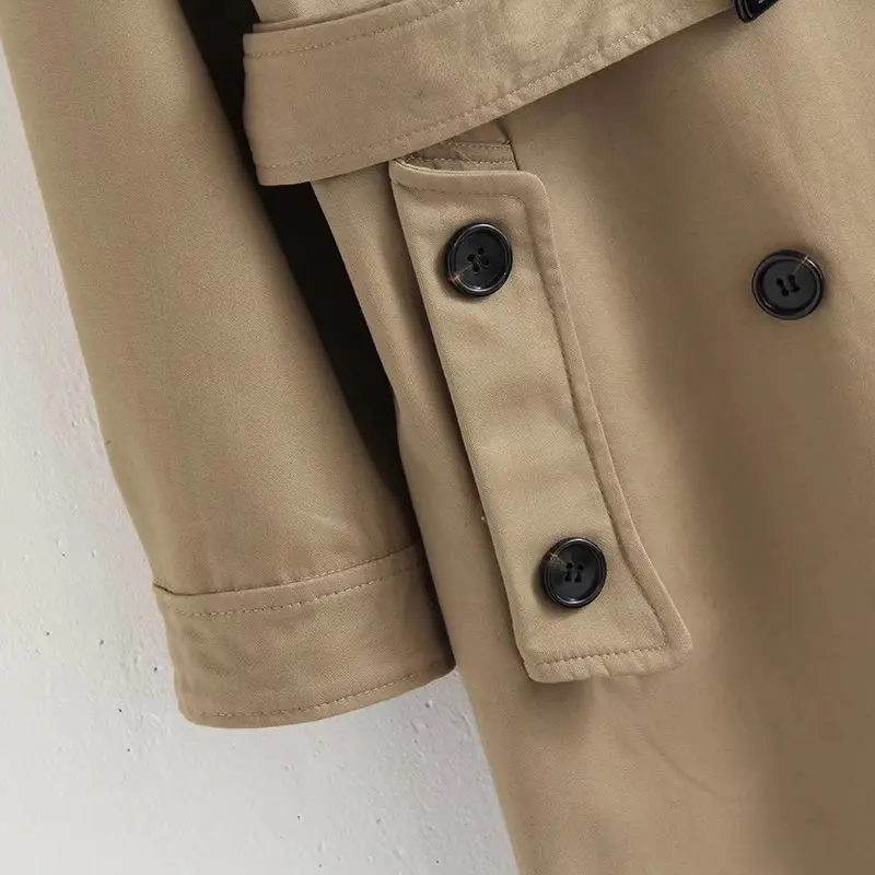 

Women Khaki Long Trench Coat with Sashes Buttons 2020 Autumn Winter Office Ladies Turndown Neck Loose Outwear Double Breasted